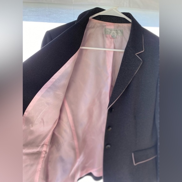 Women's TAHARI Arthur S. Levine Black Pink Pin Stripe Blazer Jacket Sz 14P - Picture 2 of 5